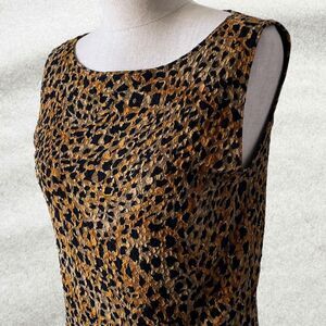 Chico's Leopard Print Tank Top Women's 8 Round Neck Metallic Gold Stretch